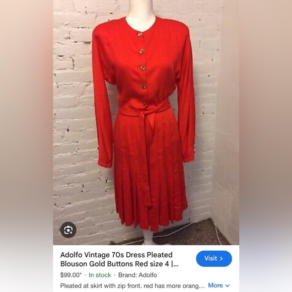 Neiman Marcus designer Adolfo New York vintage red pleated drop waist buttons - Picture 14 of 14